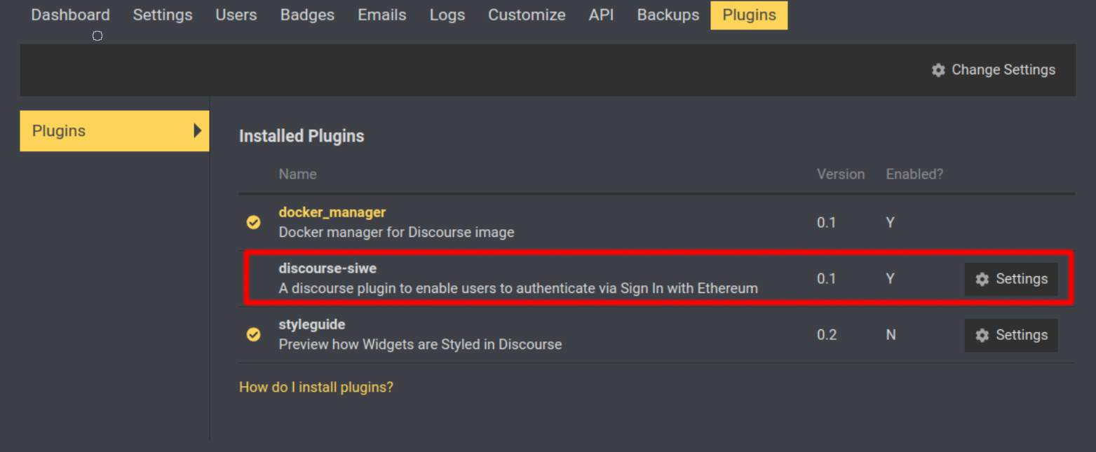 Accessing plugin settings.